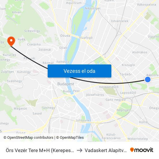 Örs Vezér Tere M+H (Kerepesi Út) to Vadaskert Alapítvány map