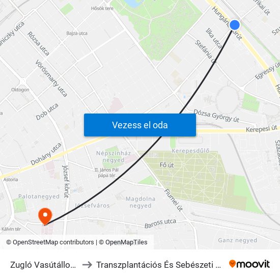 Zugló Vasútállomás to Transzplantációs És Sebészeti Klinika map