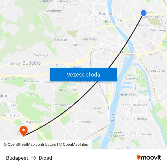Budapest to Diósd map