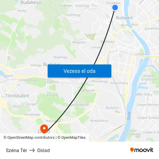 Széna Tér to Diósd map