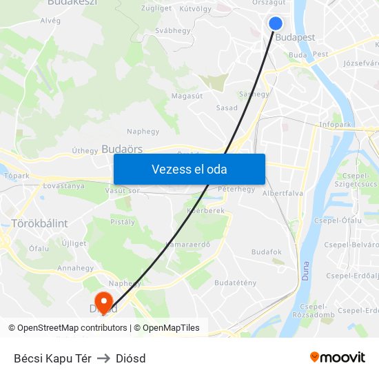 Bécsi Kapu Tér to Diósd map