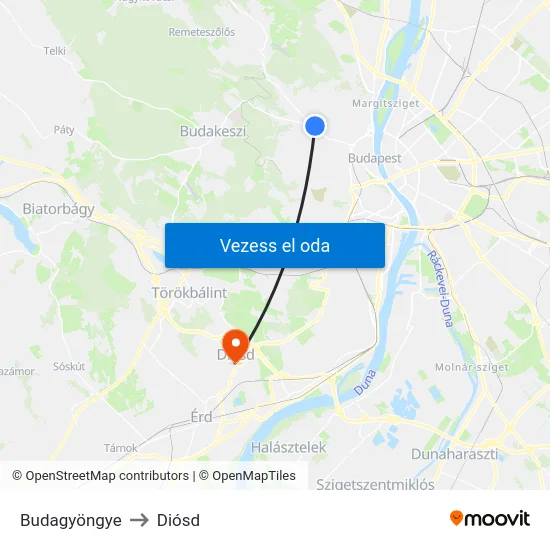 Budagyöngye to Diósd map