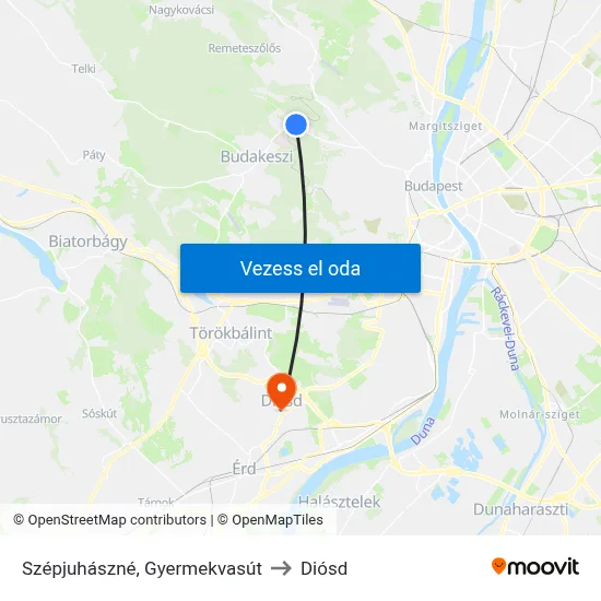 Szépjuhászné, Gyermekvasút to Diósd map