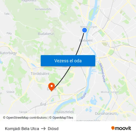 Komjádi Béla Utca to Diósd map