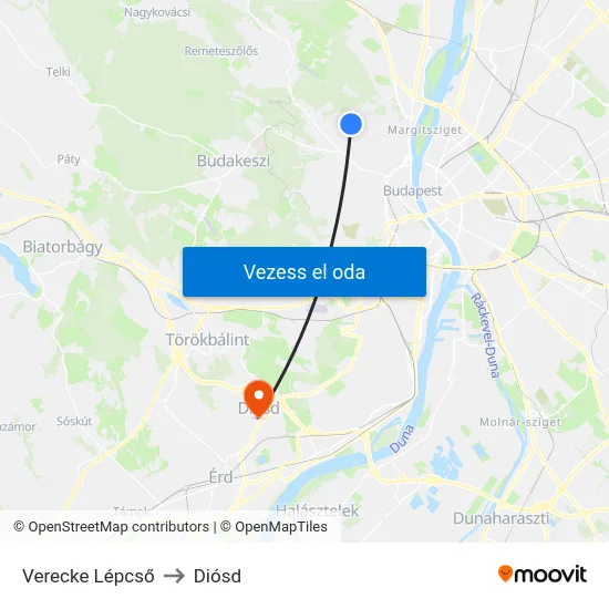 Verecke Lépcső to Diósd map