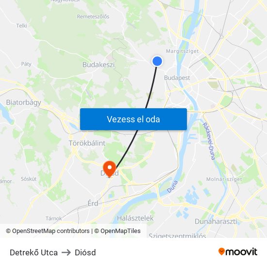 Detrekő Utca to Diósd map