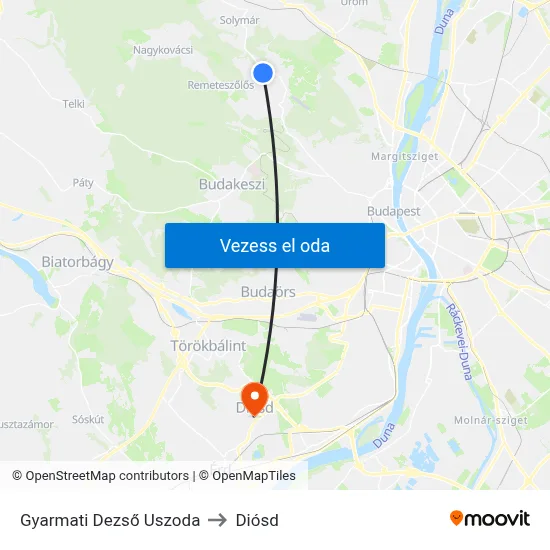 Gyarmati Dezső Uszoda to Diósd map