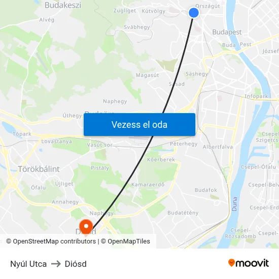 Nyúl Utca to Diósd map