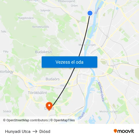 Hunyadi Utca to Diósd map