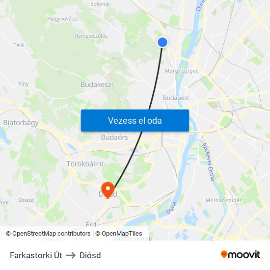 Farkastorki Út to Diósd map