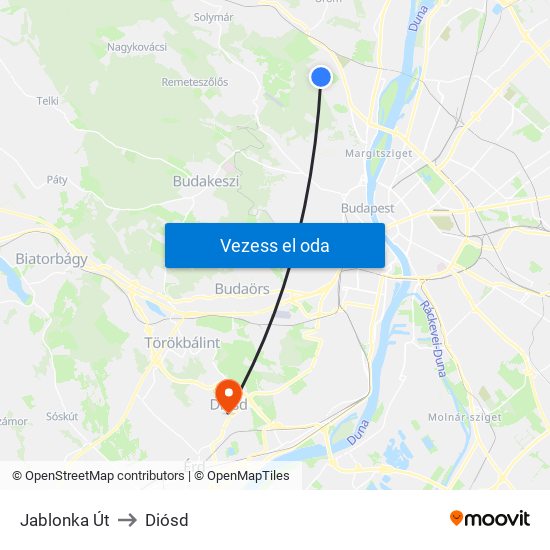 Jablonka Út to Diósd map