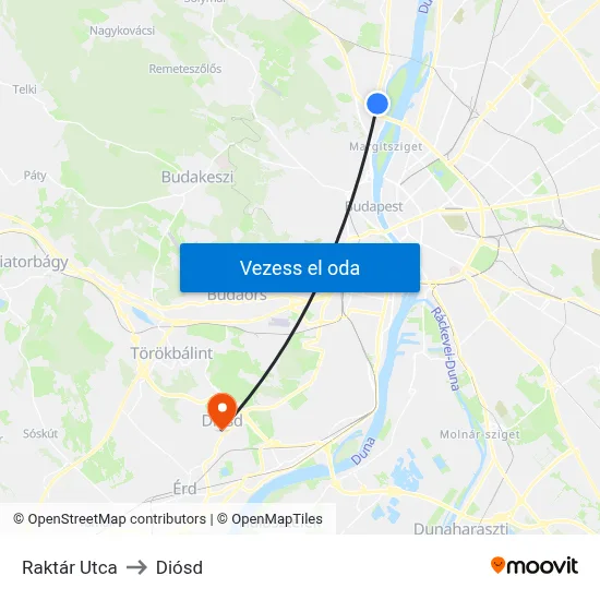 Raktár Utca to Diósd map