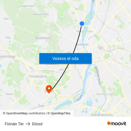 Flórián Tér to Diósd map