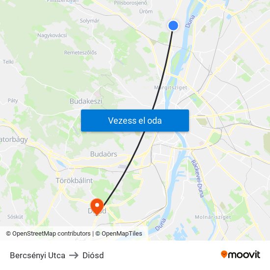 Bercsényi Utca to Diósd map