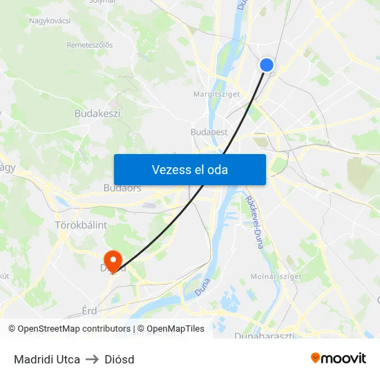 Madridi Utca to Diósd map