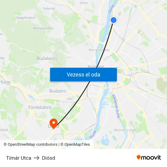 Tímár Utca to Diósd map