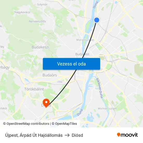 Újpest, Árpád Út Hajóállomás to Diósd map