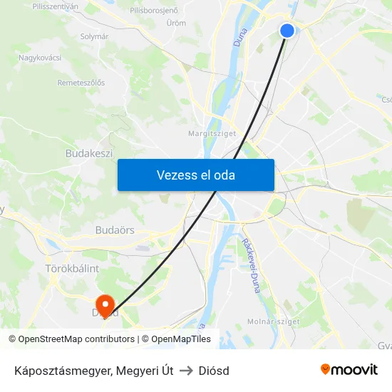 Káposztásmegyer, Megyeri Út to Diósd map