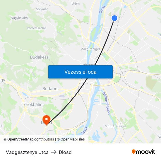 Vadgesztenye Utca to Diósd map