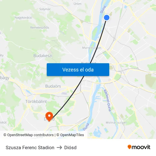 Szusza Ferenc Stadion to Diósd map