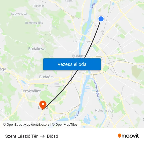 Szent László Tér to Diósd map