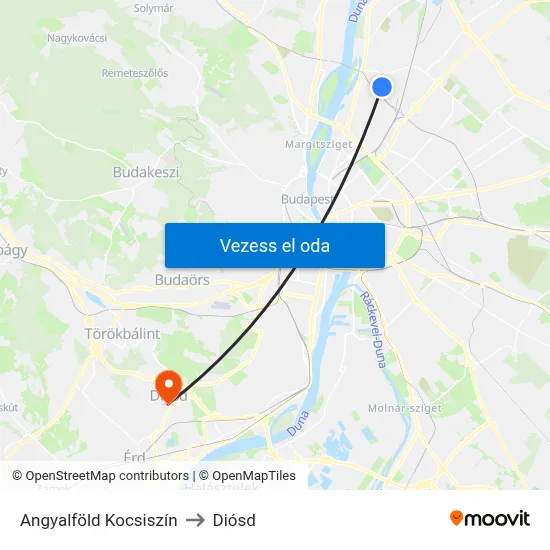 Angyalföld Kocsiszín to Diósd map