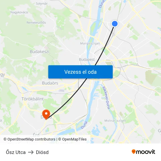 Ősz Utca to Diósd map
