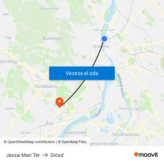 Jászai Mari Tér to Diósd map