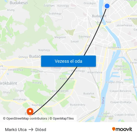 Markó Utca to Diósd map