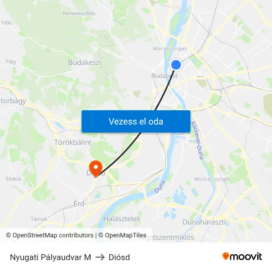 Nyugati Pályaudvar M to Diósd map