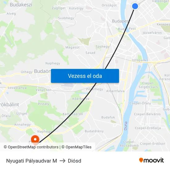 Nyugati Pályaudvar M to Diósd map