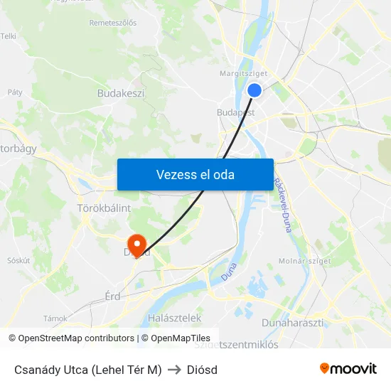 Csanády Utca (Lehel Tér M) to Diósd map