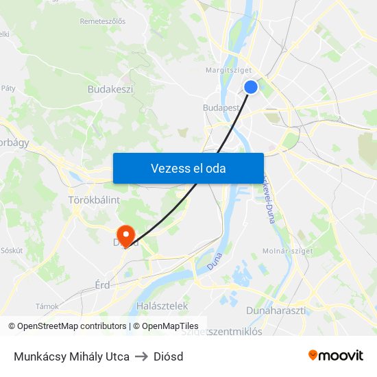 Munkácsy Mihály Utca to Diósd map