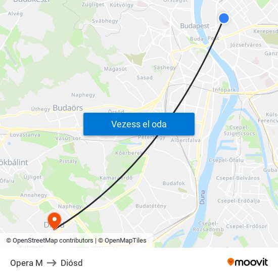 Opera M to Diósd map