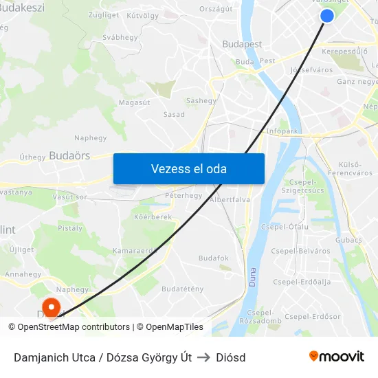 Damjanich Utca / Dózsa György Út to Diósd map