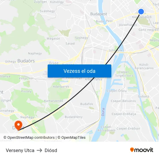 Verseny Utca to Diósd map