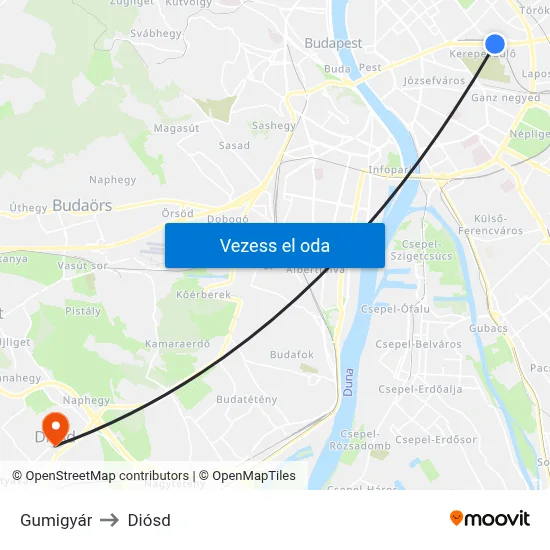 Gumigyár to Diósd map