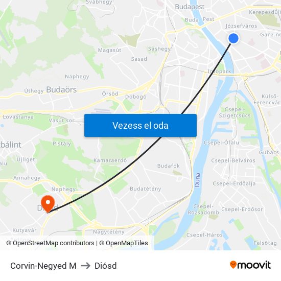 Corvin-Negyed M to Diósd map