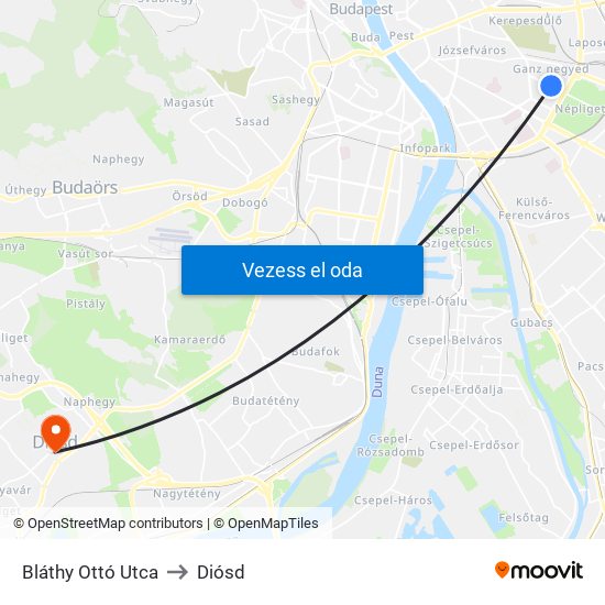 Bláthy Ottó Utca to Diósd map