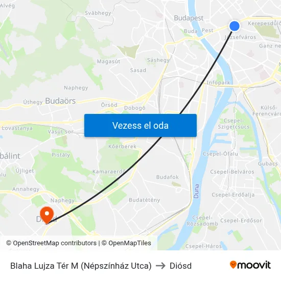 Blaha Lujza Tér M (Népszínház Utca) to Diósd map