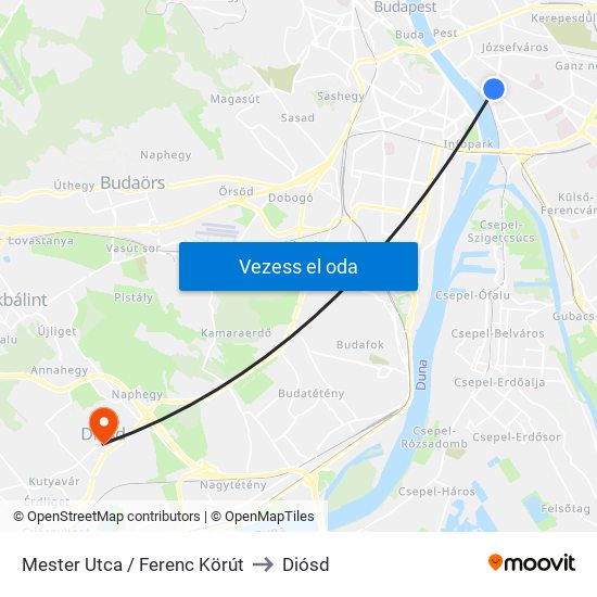 Mester Utca / Ferenc Körút to Diósd map