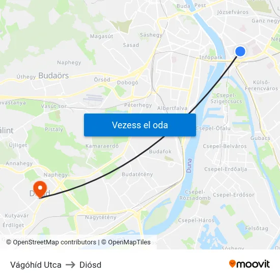 Vágóhíd Utca to Diósd map