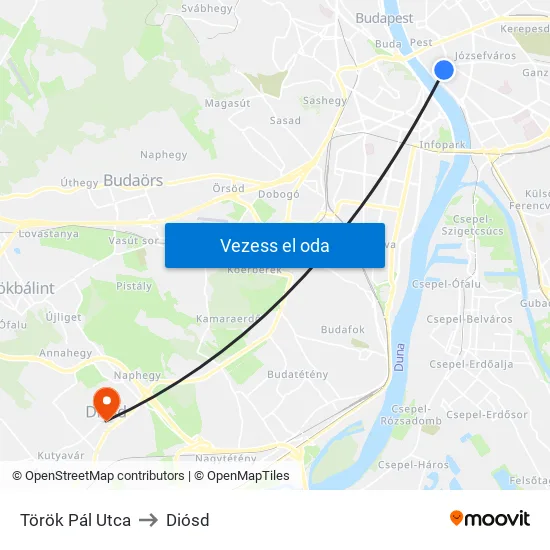 Török Pál Utca to Diósd map