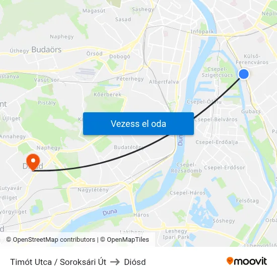Timót Utca / Soroksári Út to Diósd map