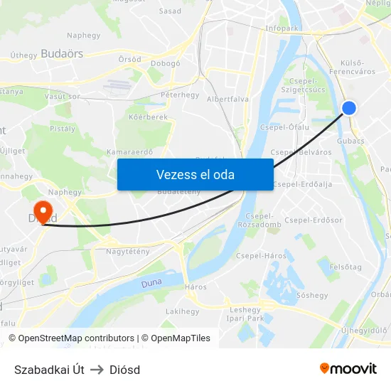 Szabadkai Út to Diósd map