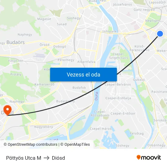 Pöttyös Utca M to Diósd map