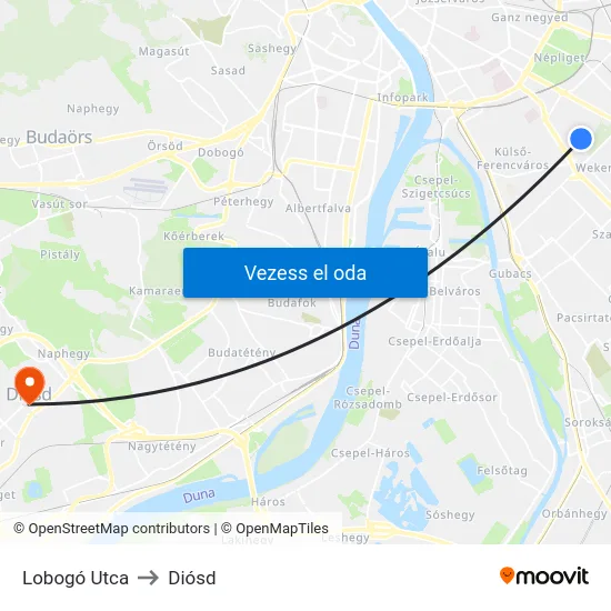 Lobogó Utca to Diósd map