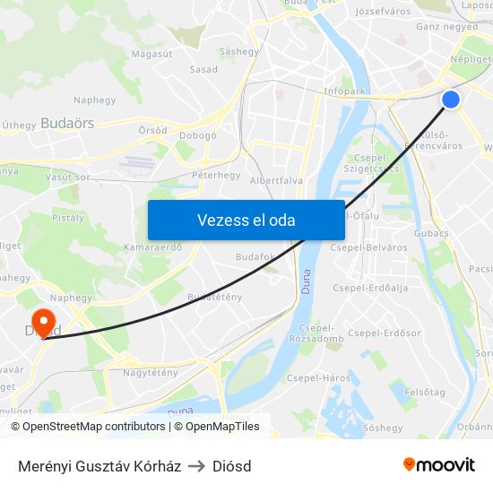 Merényi Gusztáv Kórház to Diósd map
