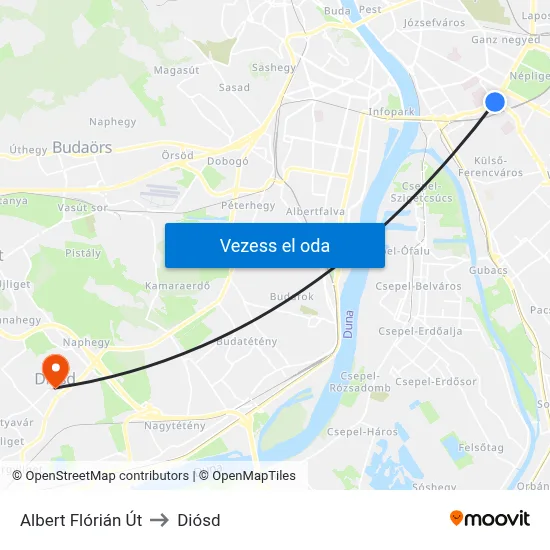 Albert Flórián Út to Diósd map