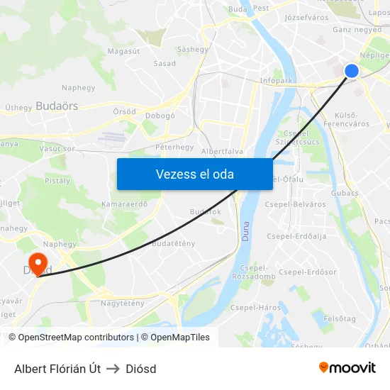 Albert Flórián Út to Diósd map